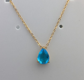 Blue Topaz Tear Drop Birthstone 14ct Gold Plated Cubic Zirconia Crystal Necklace