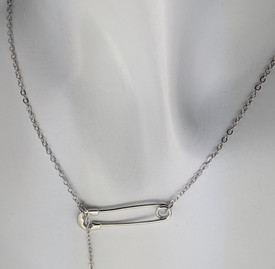 Safety Pin Pendant Necklace, Sterling Silver Plated Necklace 18" Chain Extender