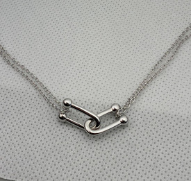 Cute Link Pendant Paperclip Necklace Silver Plated Horseshoe 18" Double Chain