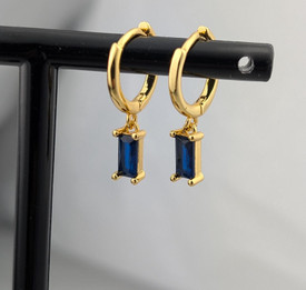 Beautiful Blue Sapphire Hoop Huggie Dangle Earrings Gold Plated Cubic Zirconia
