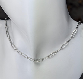 Paperclip Pendant Link Necklace, Stainless Steel Paper Clip Necklace 18" + Exten