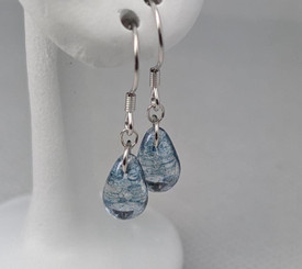 Beautiful Blue Sea Tear Drop Earrings, Silver Blue Crystal Earrings +Bag