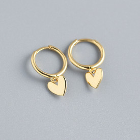 Heart Drop Earrings Huggies/Hoops/Sleepers Dangle Gold Plated + Bag