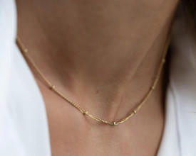 Disc/Circle Gold Pendant Necklace/Choker Ball Beads Stainless Steel+ Bag