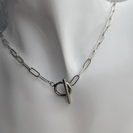 Chunky T Bar Paperclip Link Necklace, Stainless Steel Necklace 18", Link Chain