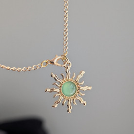Sun Pendant Necklace Green Gold Plated, Celestial Necklace, Extender Adjustable