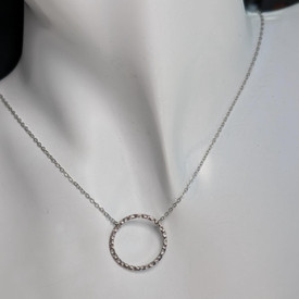 Delicate Hammered Circle Pendant Necklace, Circle Necklace Stainless Steel, 18"