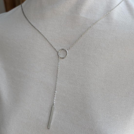 Lariat Bar Circle Link Long Necklace, Silver Plated Y Necklace 90cm Long, Link C