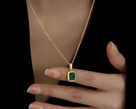 Emerald Green Birthstone Pendant Necklace Gold Plated, 45cm +Extender Adjustable