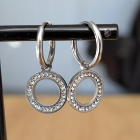 Crystal Circle Drop Hoop Earrings, Cubic Zirconia Huggie Drop Dangle Earrings