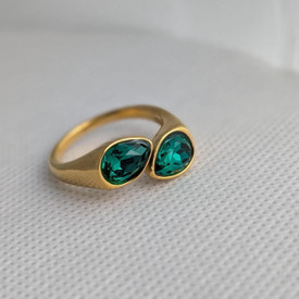 Emerald Green Gold Ring For Women,Adjustable/Resizeable Open Band, Lab Created