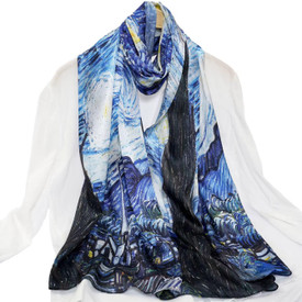 Van Gogh Starry Night Silk Scarf Print, Silk Neck Head Shawl Hijab
