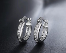 925 Sterling Silver Crystal CZ Huggies/Hoops/Sleepers 12mm + Bag UK