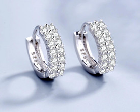 925 Sterling Silver Double Crystal CZ Huggies/Hoops/Sleepers 10mm + Bag UK