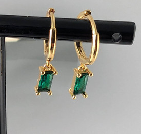 Dainty Emerald Green 18ct Gold Plated Hoop Huggie Dangle Earrings,  Cubic Zircon