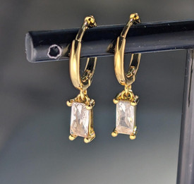 Dainty 18ct Gold Plated Hoop Huggie Dangle Earrings,  Cubic Zirconia Crystal Hoo