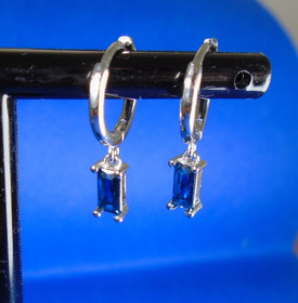 Beautiful Blue Sapphire Hoop Huggie Dangle Earrings Sterling Silver Plated Cubic