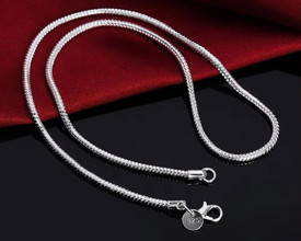 925 Sterling Silver Plated Snake Chain Necklace 2mm Man/Woman 45cm  +Bag