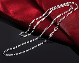 925  Sterling  Silver Plated  Curb Chain Necklace 2mm Man/Woman 45cm  +Bag