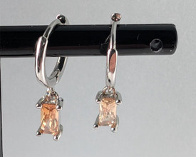 Champagne Crystal Earrings Huggies/Hoops/Sleepers Dangle Sterling Silver Plated