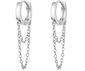 Link Chain Drop Earrings Huggies/Hoops/Sleepers Dangle Sterling Silver Plated