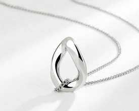 Silver Oval Pendant Necklace Molten Irregular Lava  45cm Chain+ Bag UK Ladies
