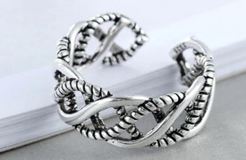 Chunky Celtic Sterling Silver Plated Ring For Women, Adjustable Twist Weave