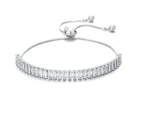Crystal Bracelet Sterling Silver Plated 4mm Cubic Zirconia Slider Adjust