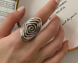 Swirl Filigree Ring Stainless Steel Adjustable Open Finger+ Bag