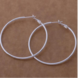 Silver Plated Hoop/Sleeper Round 50mm Earrings + Gift Bag UK Womens