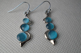 Pale Blue Silver Drop Earrings For Women Triple  Stone UK + Bag