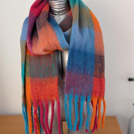 Chunky Rainbow Blanket Scarf, Multi Coloured Soft Thick Warm Fluffy Winter Scarf
