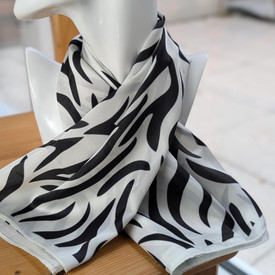 Zebra Print Neck Tie Scarf White & Black , Winter Animal Print Square Scarf, Sof