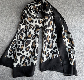 Leopard Print Scarf Cream + Dark Brown , Winter Animal Print Scarf,  Soft Scarf,