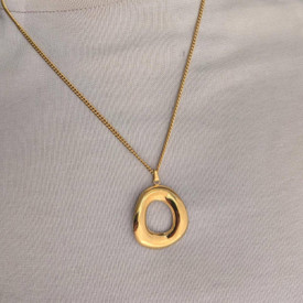 Chunky Oval Irregular Gold Pendant Necklace, Mobius Molten Liquid Irregular Lava