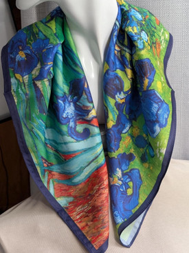 Van Gogh Scarf Small Neck Hair Tie, Blue Irises Silk Square Scarf, Women's Head 