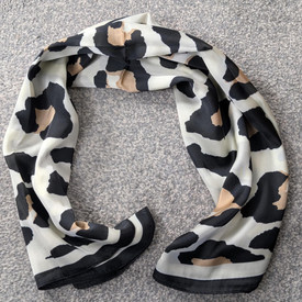 Leopard Print Neck Tie Scarf Cream , Winter Animal Print Square Scarf, Soft Scar