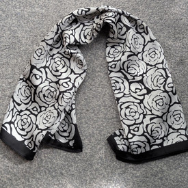 White Floral Roses Silk Neck Scarf, Silk Neck Tie, Bandana, Hair Wrap,Hijab, Squ