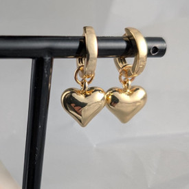 Gold Heart Earrings, Gold Huggies, Gold Hoops Earrings, Sleeper Earring + Heart