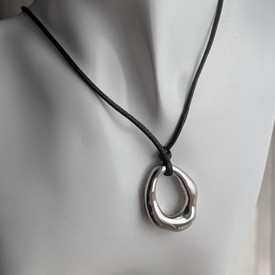 Oval Silver Pendant Necklace, Mobius Molten Liquid Irregular Lava Style Circle N