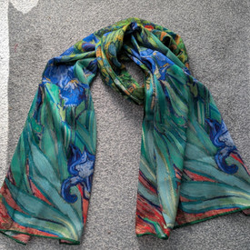 Van Gogh Neck Scarf , Blue Irises Silk Scarf, Women's Head Neck Scarf, Silk Scar