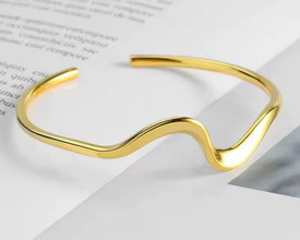 Wavy Gold Bangle Bracelet Ladies Cuff Open Adjustable Gold Plated UK + Bag