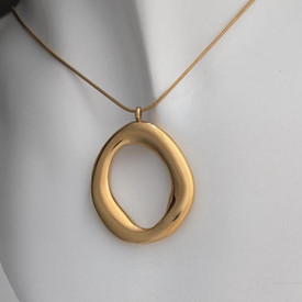 Chunky Oval Gold Pendant Necklace, Mobius Molten Liquid Irregular Lava Style, St