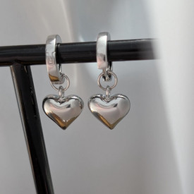 Silver Heart Earrings, Silver Huggies, Silver Hoops Earrings, Sleeper Earring UK