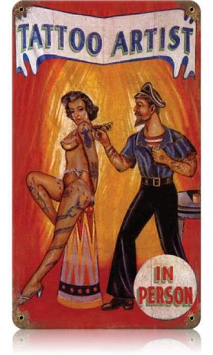 Personalized Street Signs >> Vintage Tattoo Artist - Pin-Up Girl Metal Sign Personalized Street Signs >> Vintage Tattoo Artist - Pin-Up Girl Metal Sign
