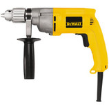 The DeWalt DW245 7.8-amp 1/2-inch drill comes with helical-cut steel construction and heat-treated gears for increased durability and long gear life. A metal gear housing is included for job site durability and increased reliability, as is a two-finger trigger for increased comfort. Also featured is a 360-degree side handle for greater control and versatility and triple gear reduction for increased torque and reduced gear stress. This drill is capable of a no-load speed of 0-to-850 RPM and a maximum output of 600 watts. Weighing in at 4.4 pounds, this drill comes with a chuck key with holder and a 360-degree side handle. 