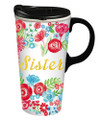 Cypress Home Sister Ceramic Travel Coffee Mug, 17 ounces