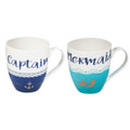 Cypress Home Captain and Mermaid Ceramic Mug Gift Set, 18 ounces, Set of 2