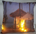 Relaxation Scene Pillow 17"X17" LED Lighted Tiki Hut