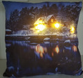 LED Lighted Rustic Lodge Cabin On the Lake Pillow 17"X17"